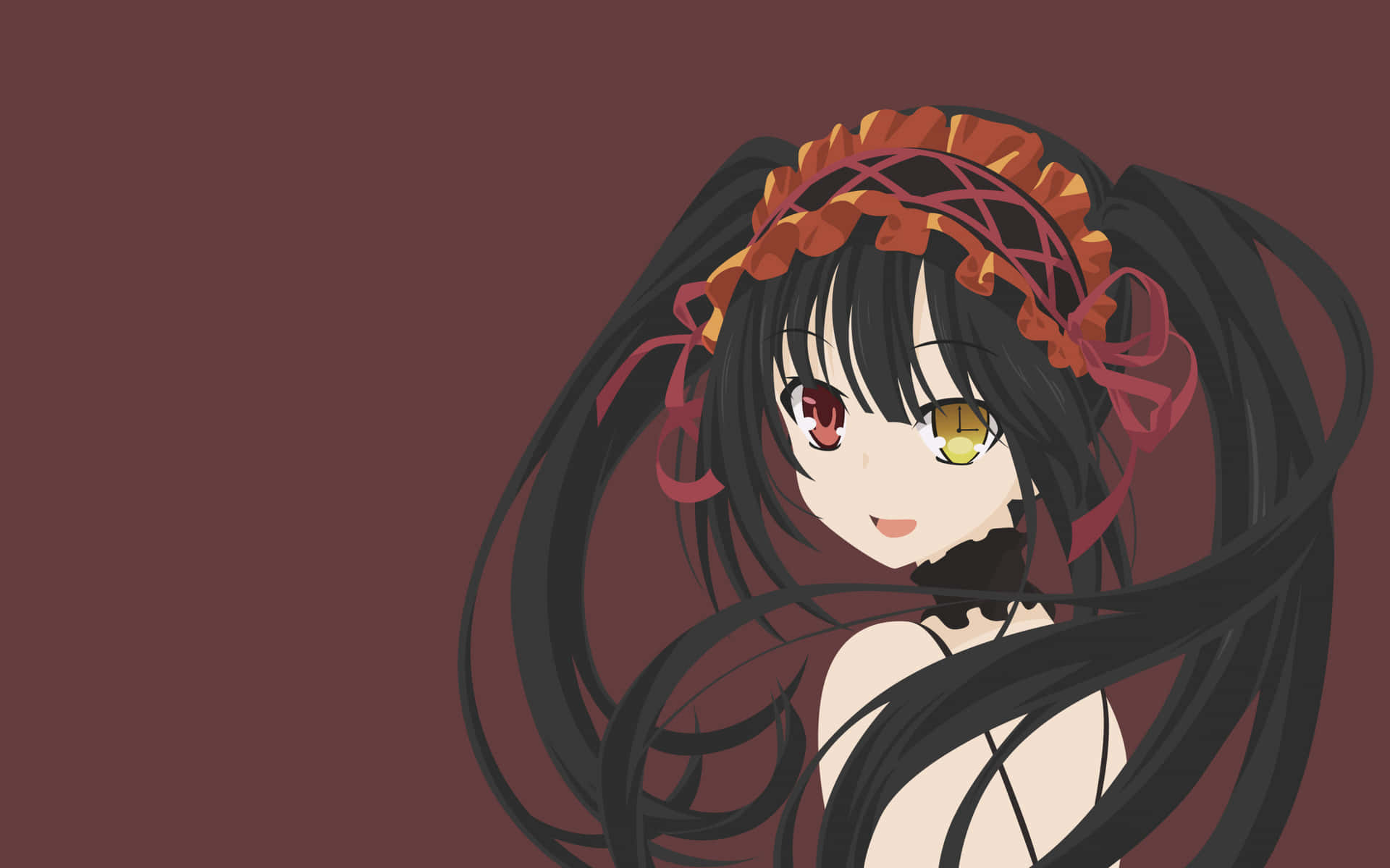 Anime Girl With Red Eyeand Floral Headpiece Wallpaper