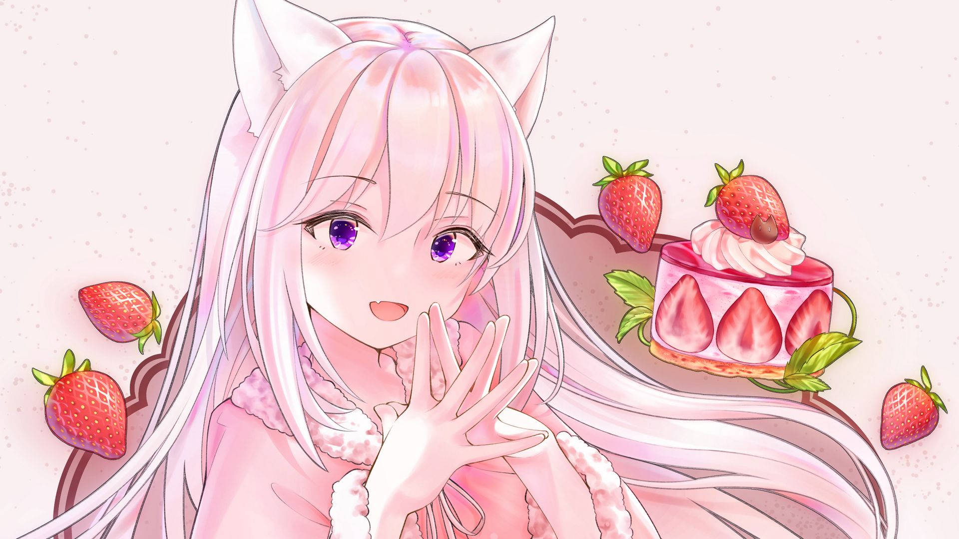 Anime Girl With Strawberry Desktop Wallpaper