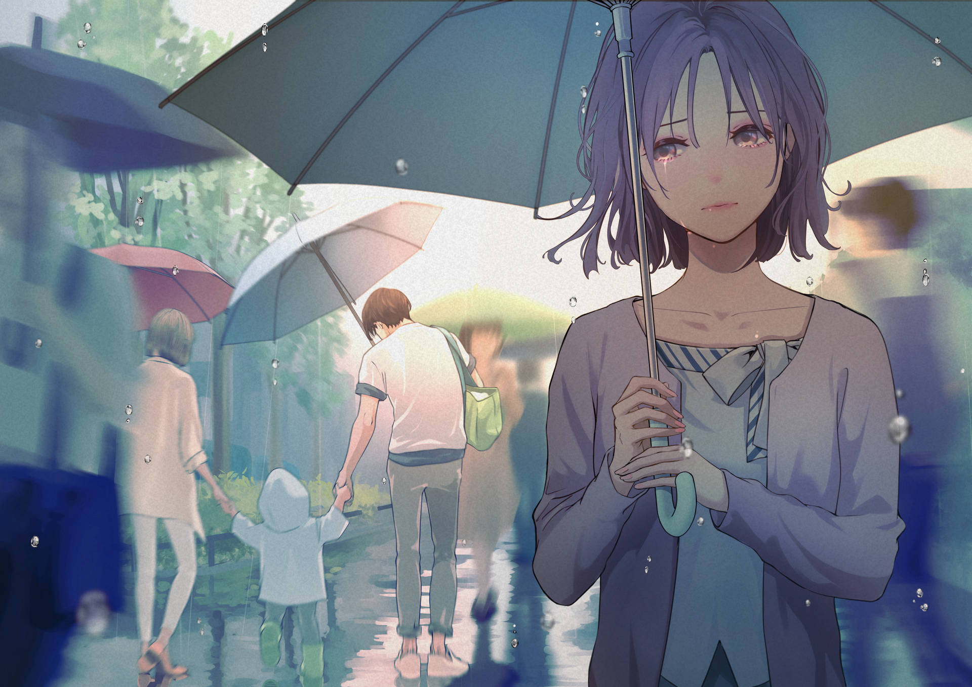 Anime Girl With Umbrella Sad 4k Wallpaper