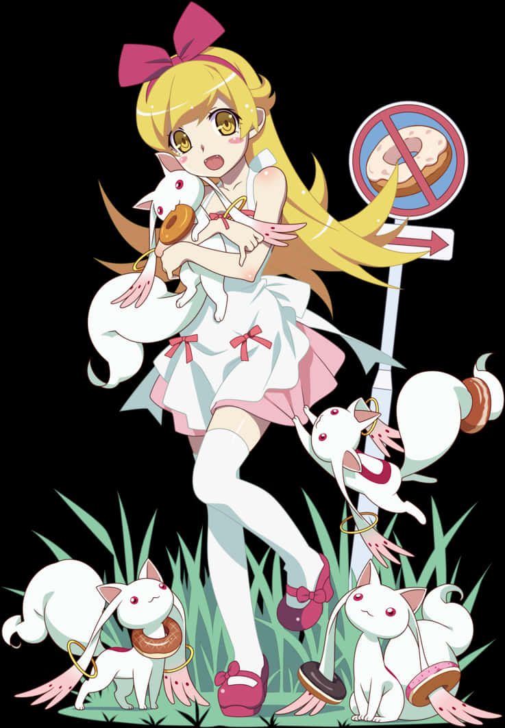 Anime Girl With White Cats No Dogs Sign PNG