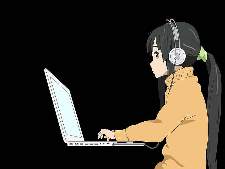 Anime Girl Working On White Slim Laptop Wallpaper