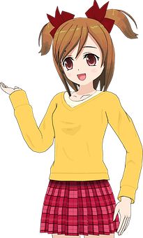 Anime Girl Yellow Sweater Red Bows PNG