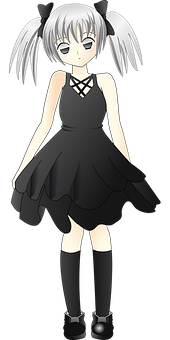 Anime Girlin Black Dress PNG