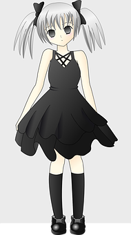Anime Girlin Black Dress PNG