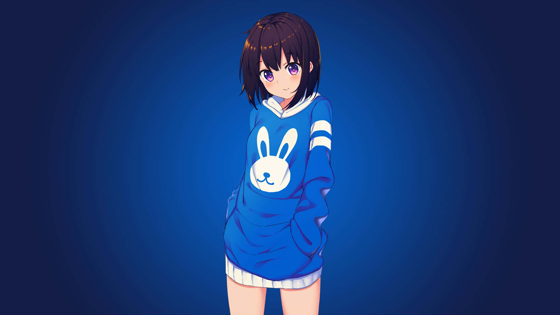 Anime Girlin Blue Bunny Hoodie Wallpaper