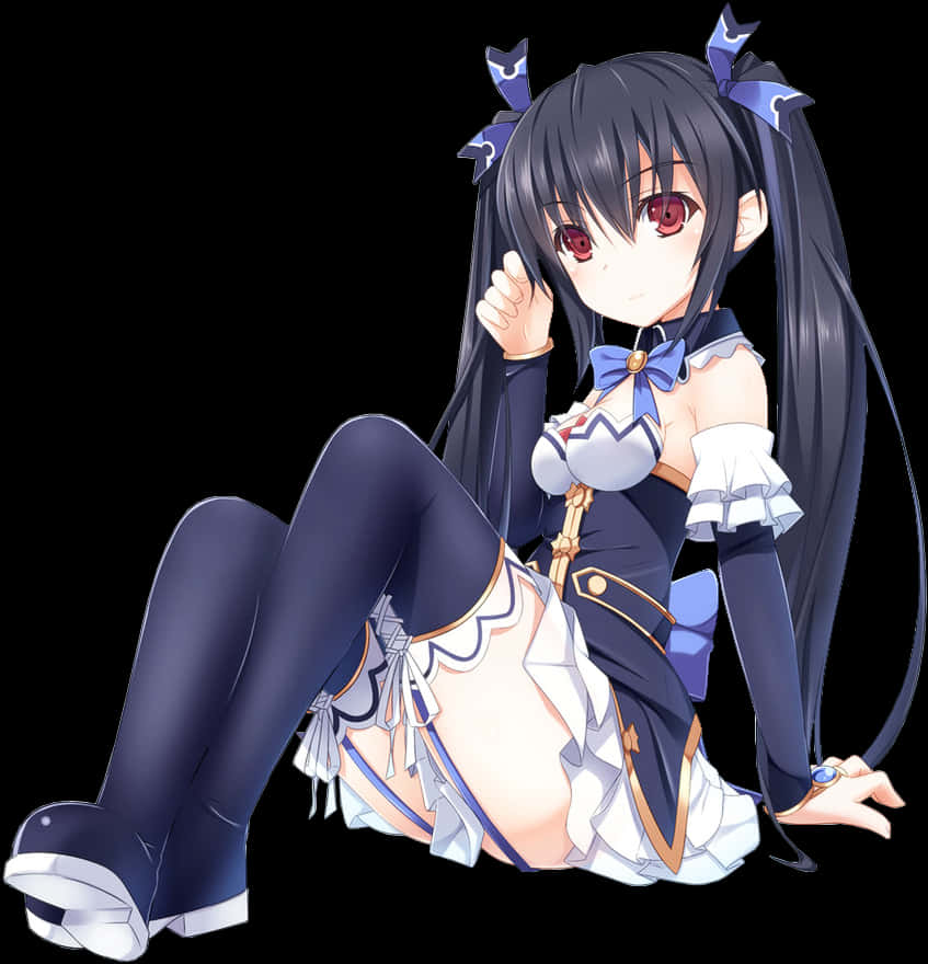 Anime Girlin Blue Outfit Sitting Pose PNG