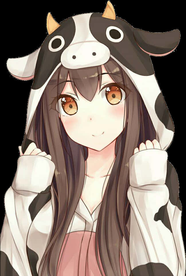 Anime Girlin Cow Hoodie PNG