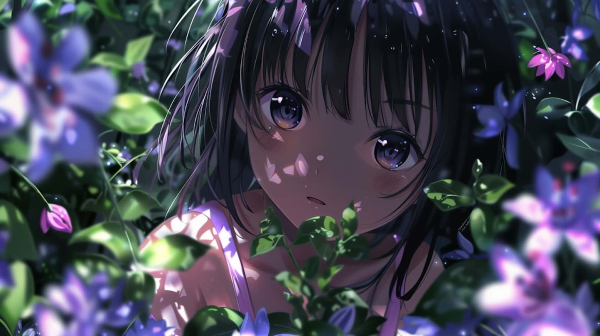 Anime Girlin Floral Enchantment Wallpaper