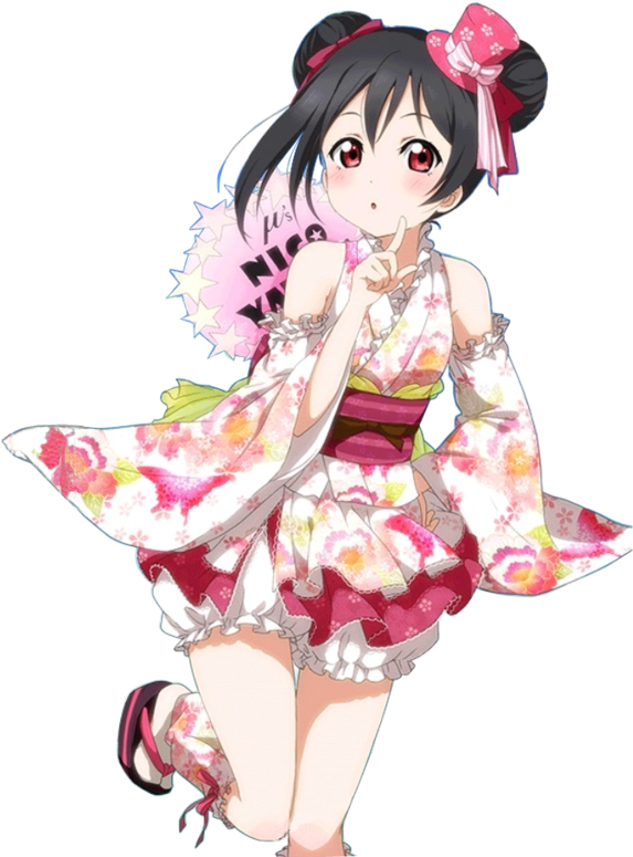 Anime Girlin Floral Kimono Fan Art PNG