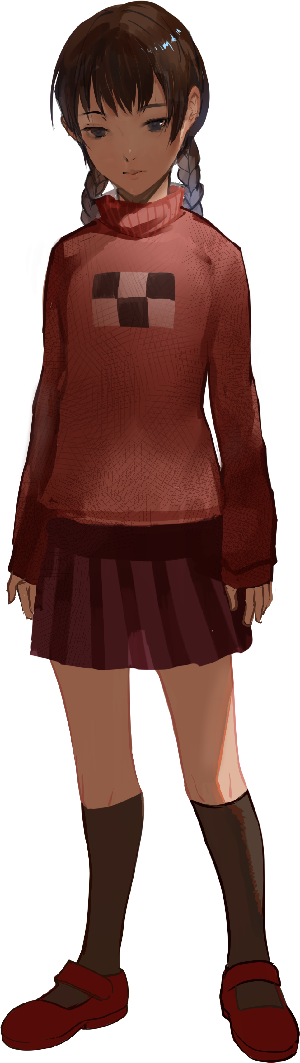 Anime Girlin Red Sweaterand Skirt PNG