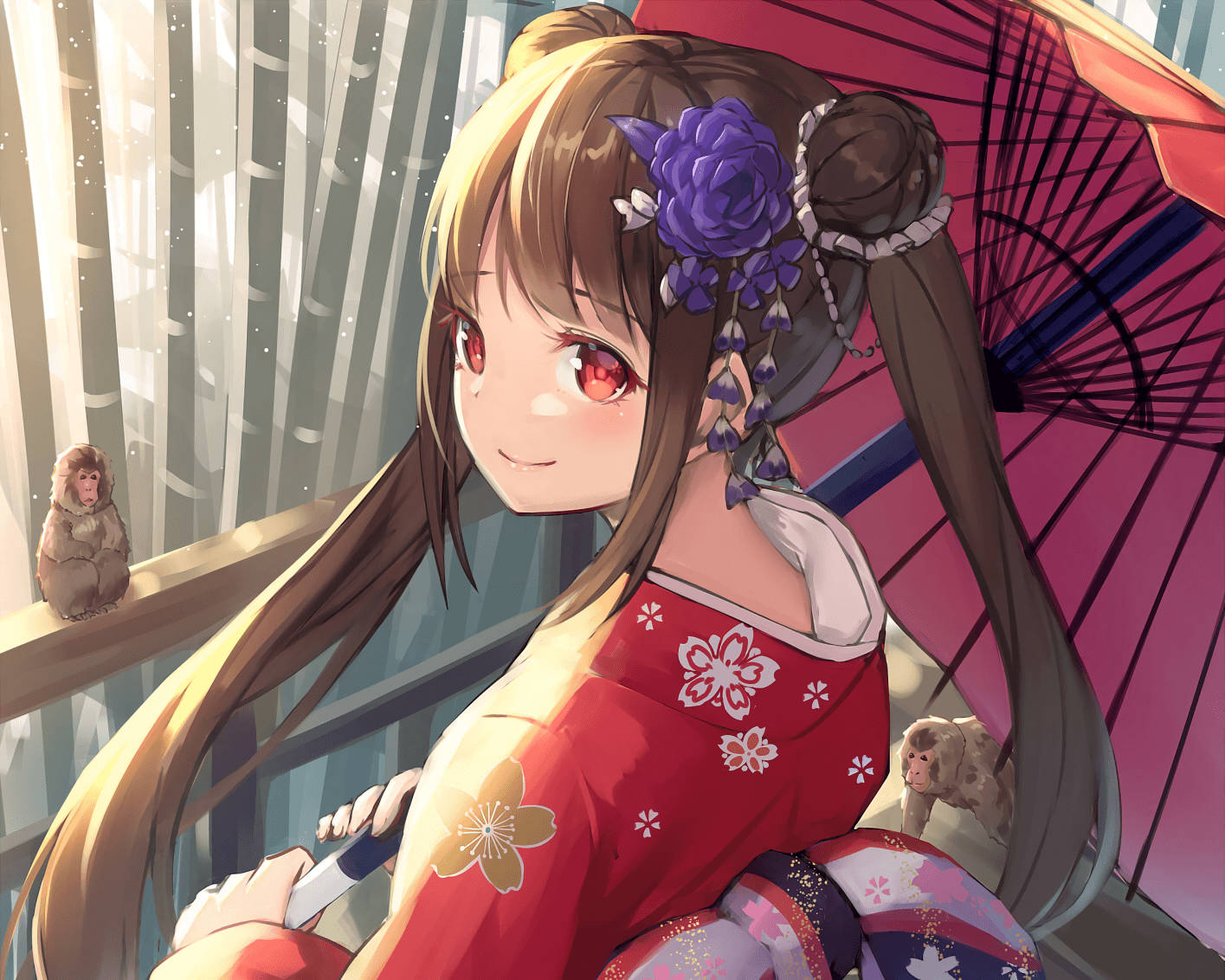 Anime Girlin Traditional Japanese Kimono Wallpaper