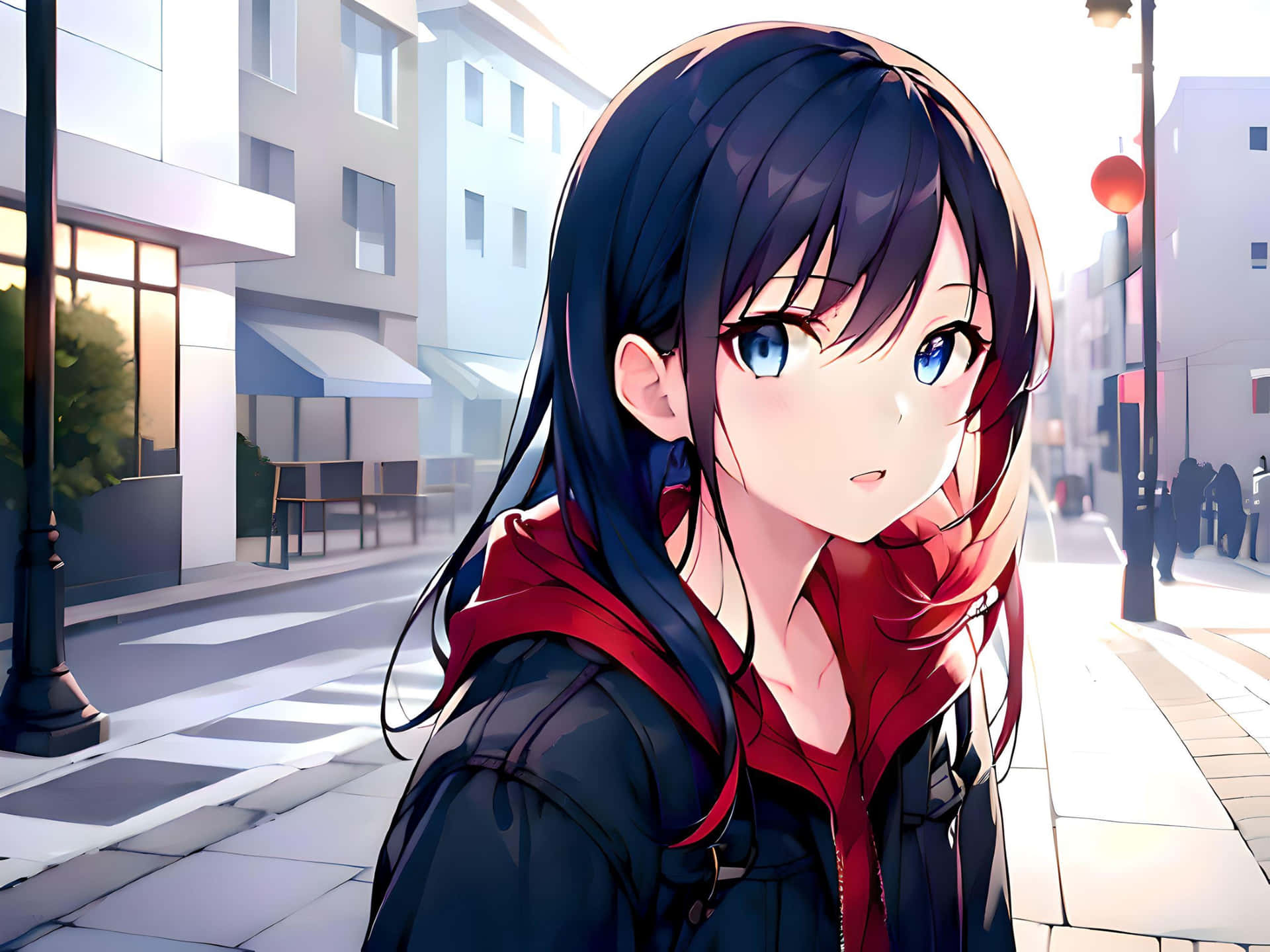 Anime Girlin Urban Setting Wallpaper