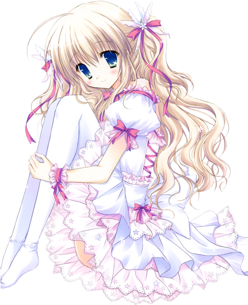 Anime Girlin White Frilly Dress PNG