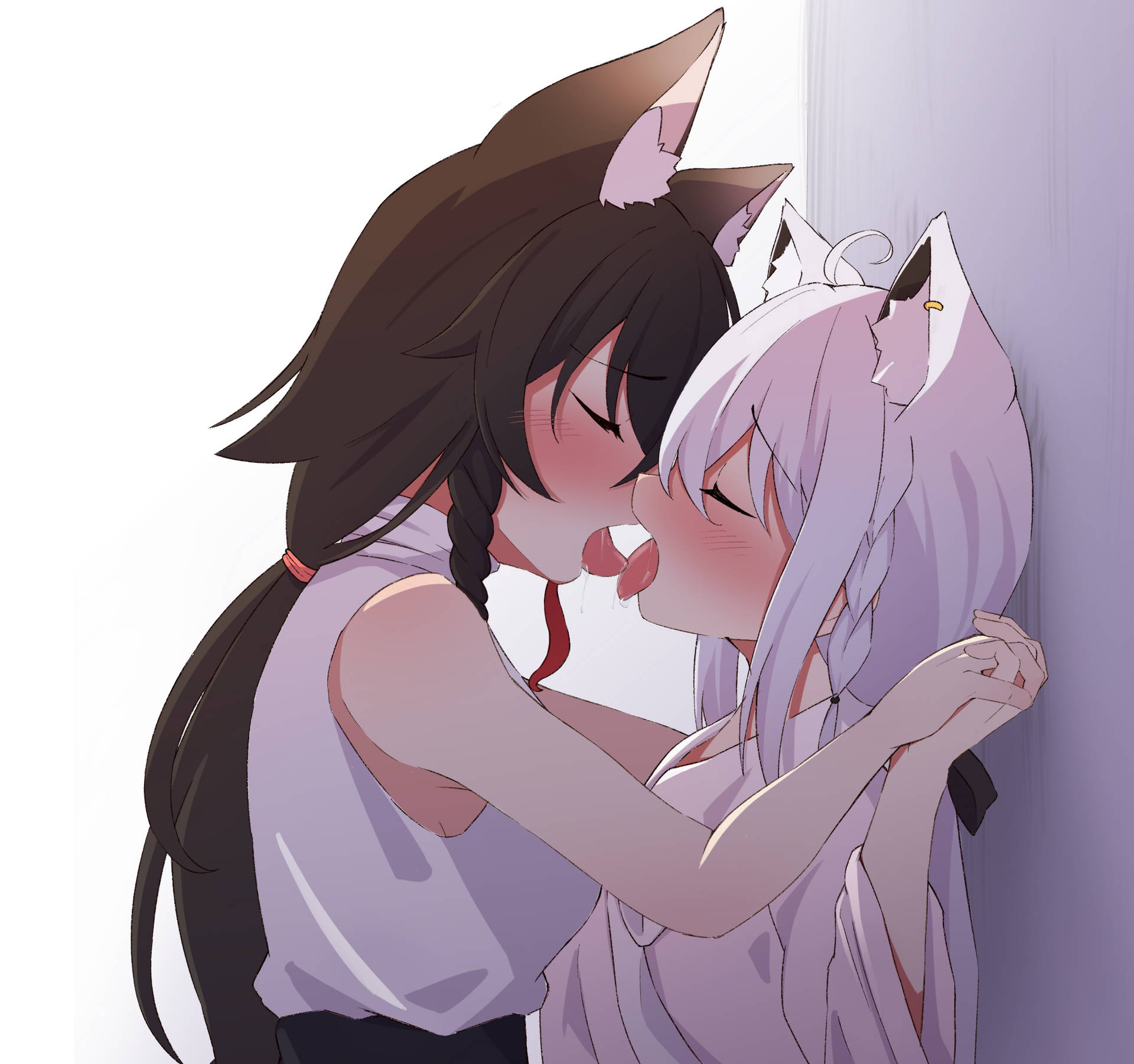 Anime Girls Kissing On Wall Wallpaper