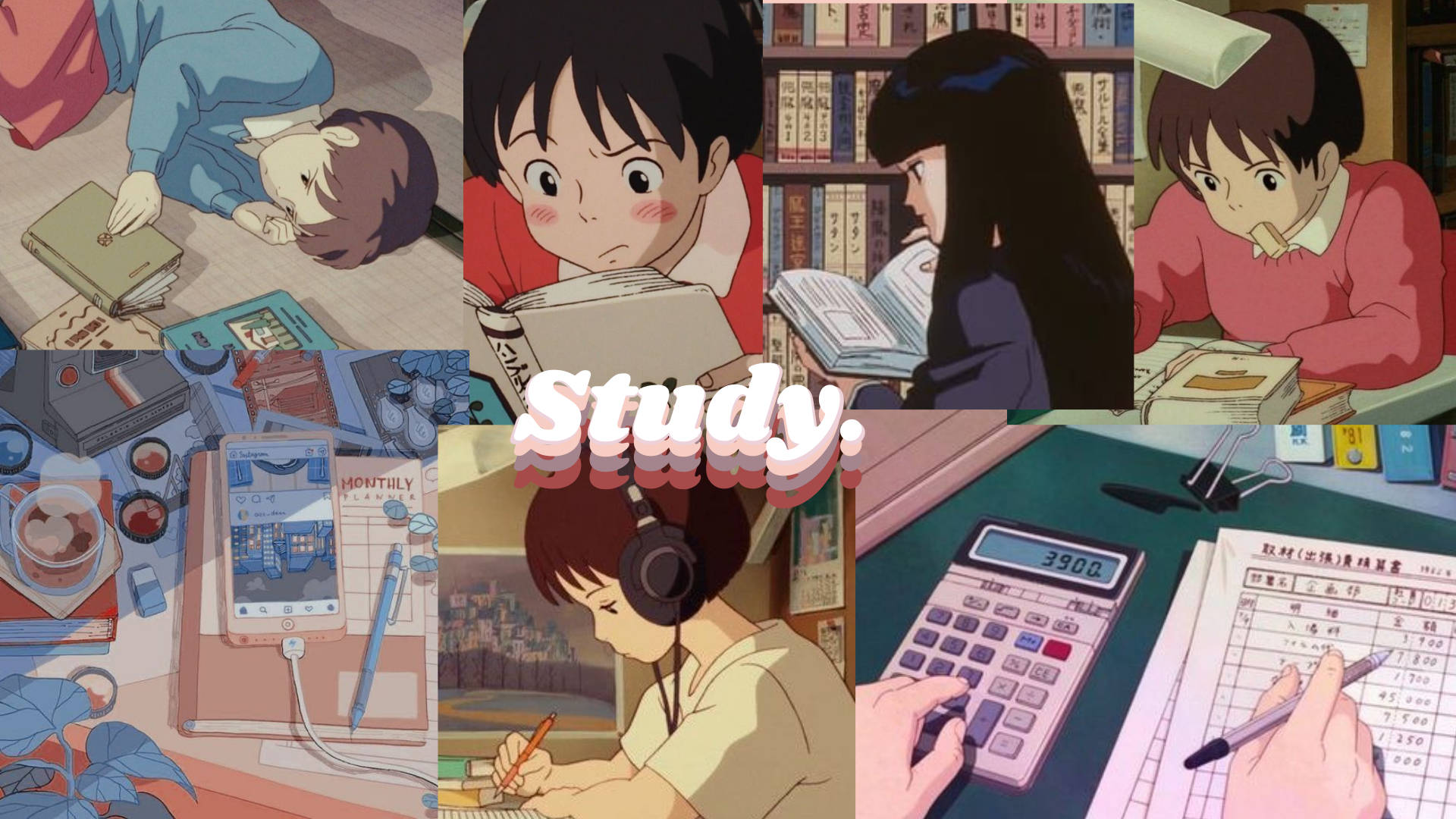 Anime Girls Study Aesthetic Background Wallpaper