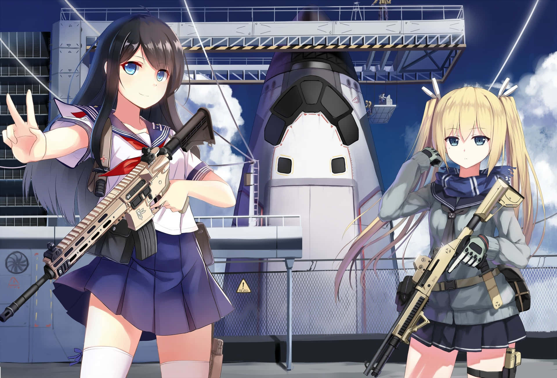 Chicasde Anime En Uniforme Con Armas Fondo de pantalla