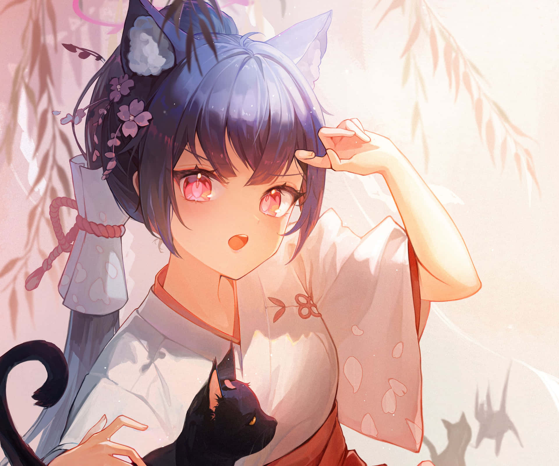 Anime Girlwith Cat Earsand Companion Wallpaper