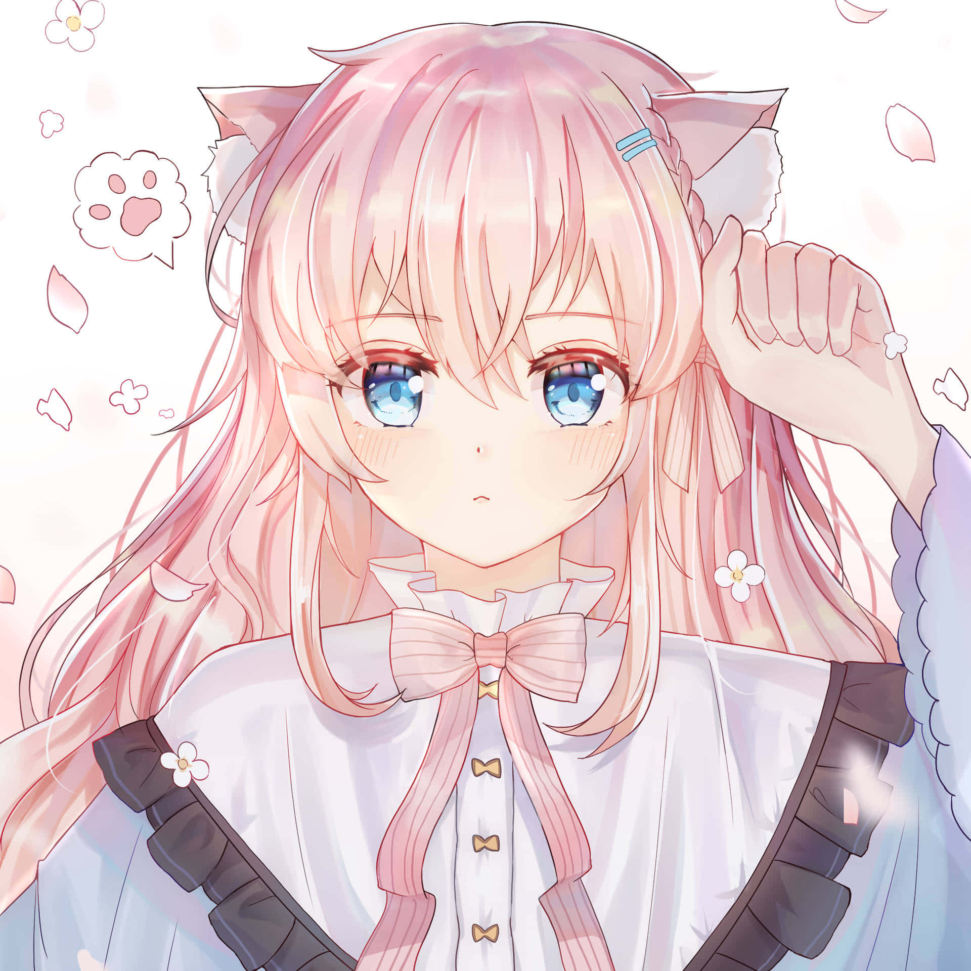 Anime Girlwith Cat Earsand Pink Hair Wallpaper