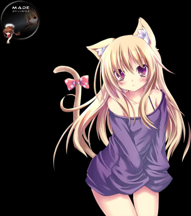 Anime Girlwith Cat Earsand Tail PNG