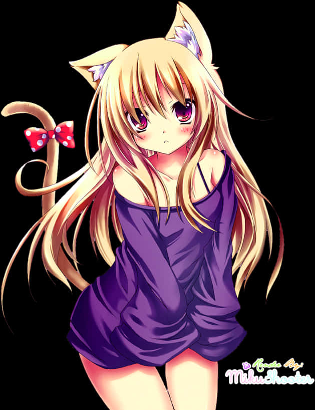 Anime Girlwith Cat Earsand Tail PNG