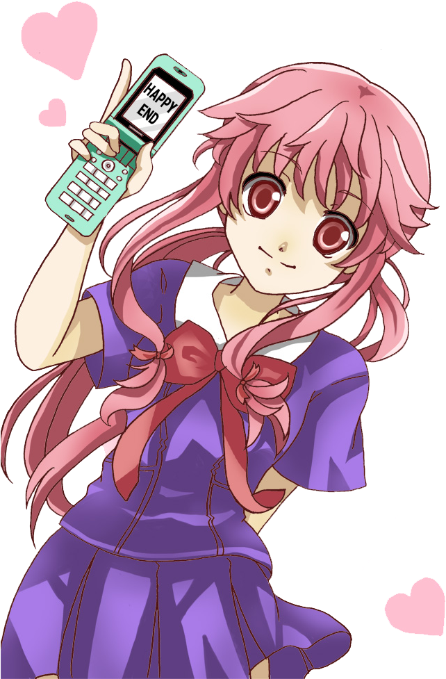 Anime Girlwith Cellphone Happy End PNG