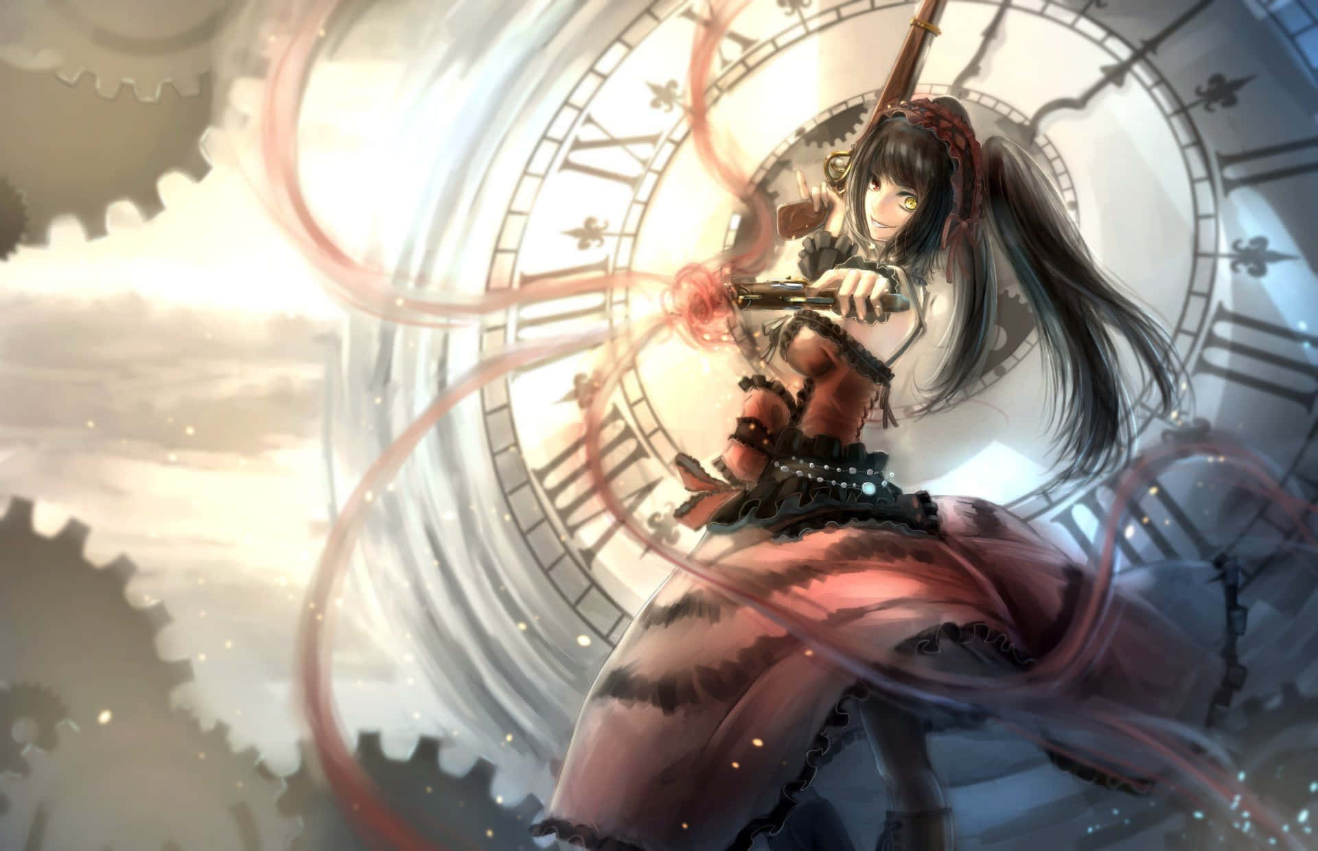 Anime Girlwith Clockwork Background Wallpaper