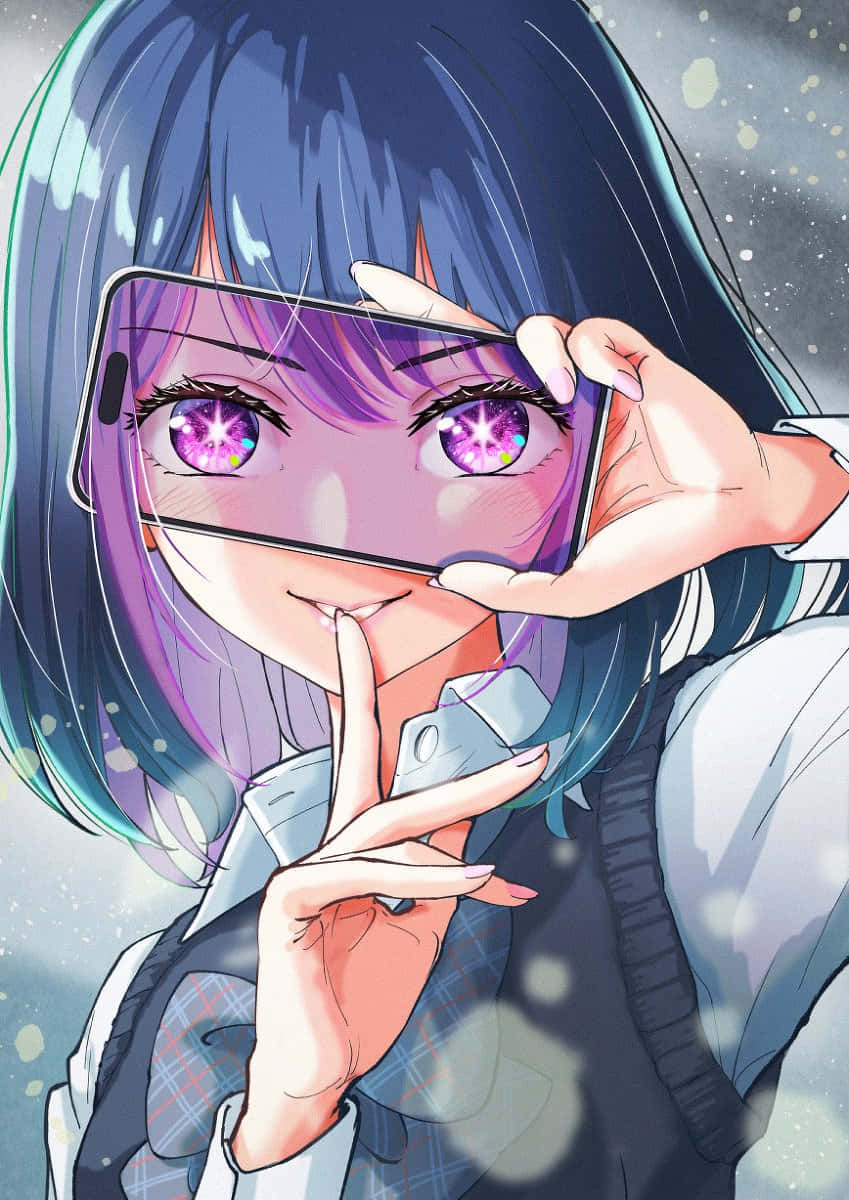 Anime Girlwith Galaxy Eyesand Smartphone Wallpaper