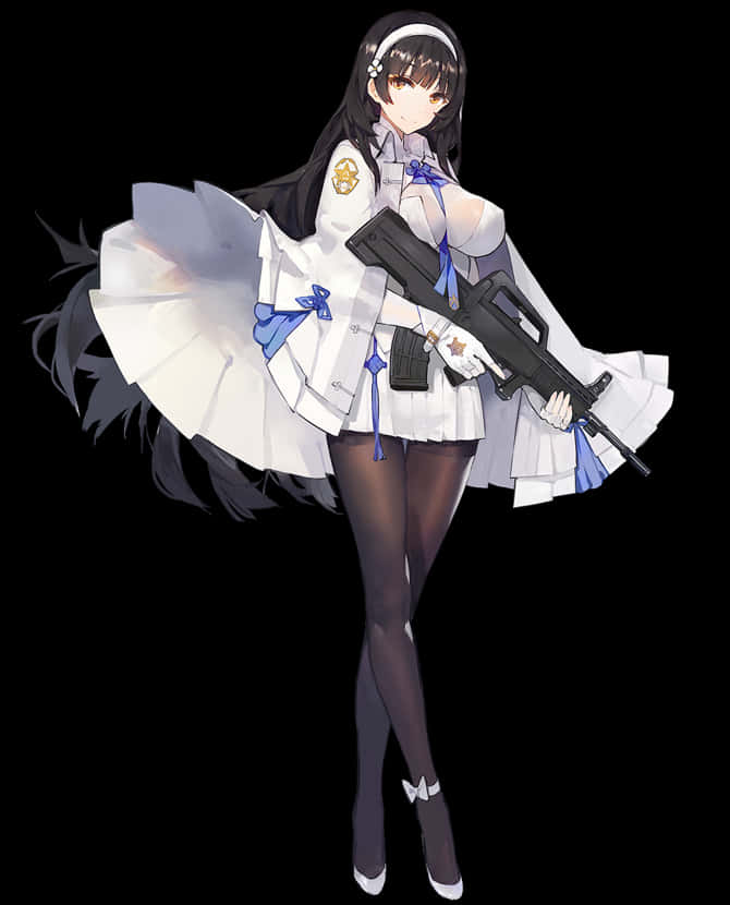 Anime Girlwith Gunin White Uniform PNG