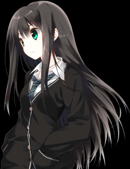Anime Girlwith Long Hairand Green Eyes PNG