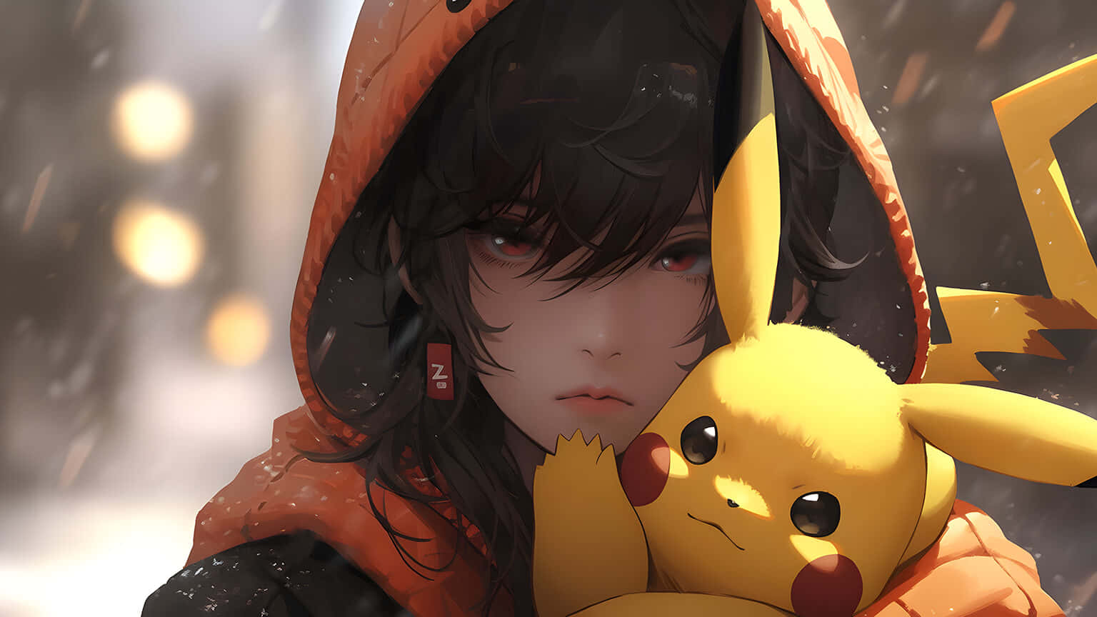 Anime Girlwith Pikachuin Snow Wallpaper