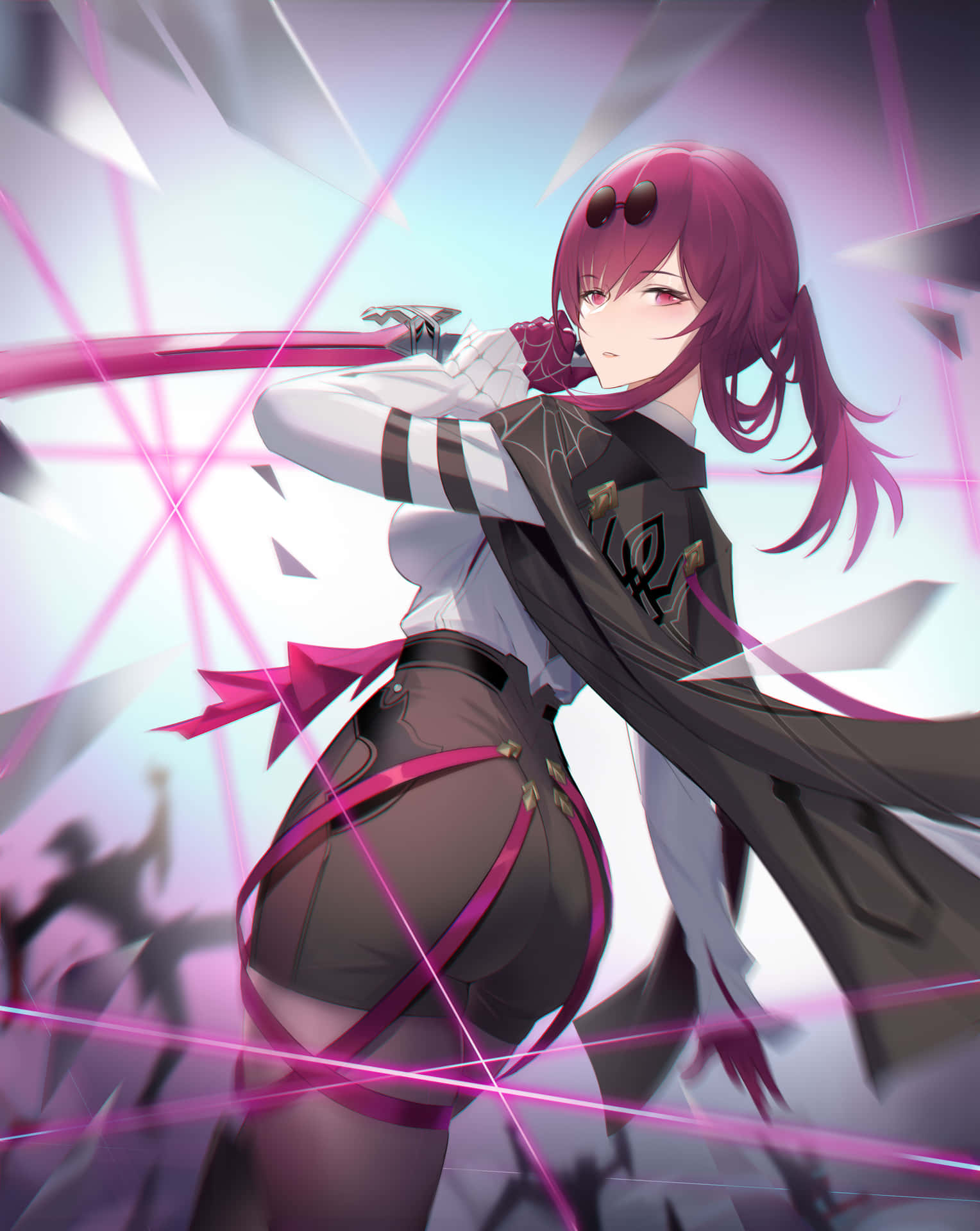 Anime Girlwith Swordand Pink Laser Effects Wallpaper
