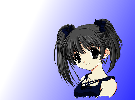 Anime Girlwith Twin Tailson Blue Background PNG
