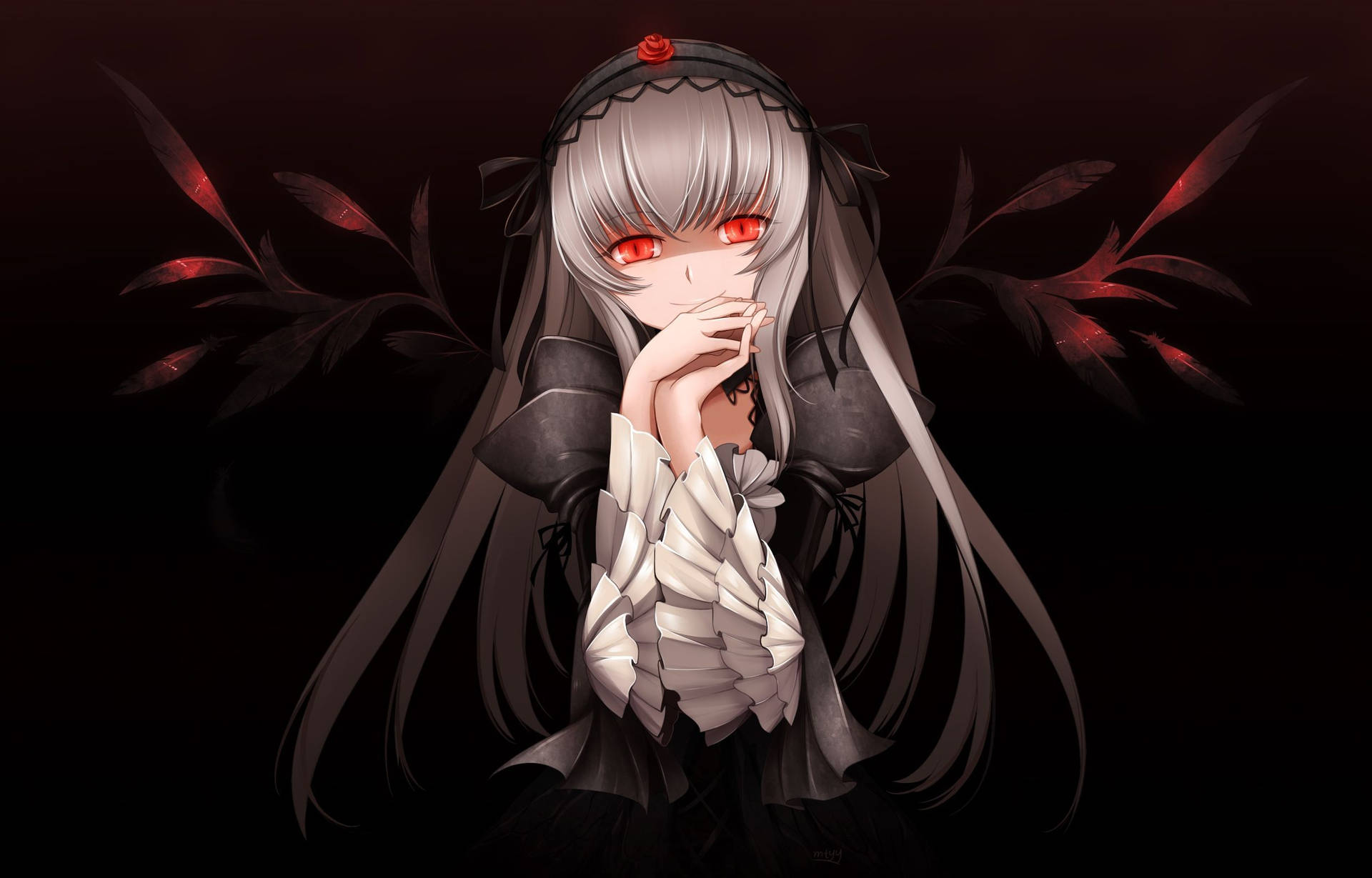 Anime Goth Girl With Red Eyes PFP Wallpaper