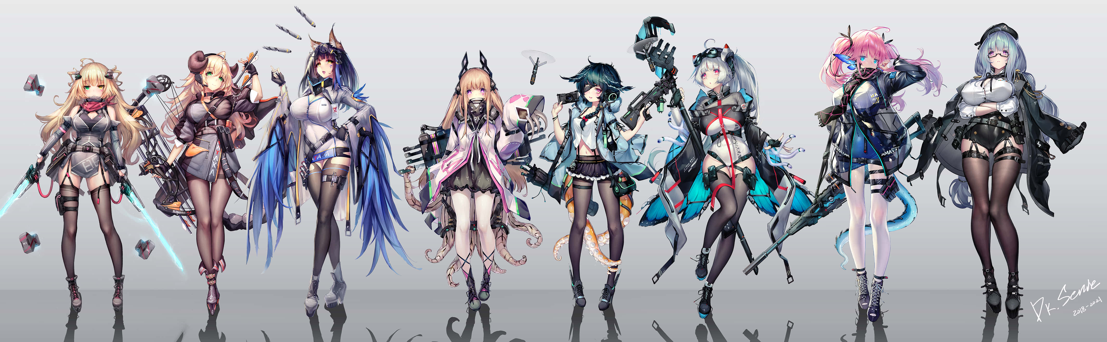 Fire venner forenet af kærlighed til anime stående i et rosenfelt. Wallpaper