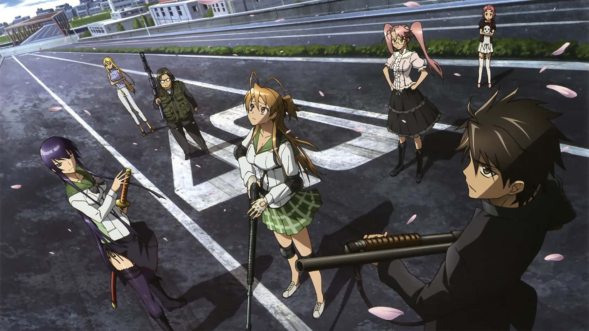 Groupe Anime Armé Sur La Route Fond d'écran