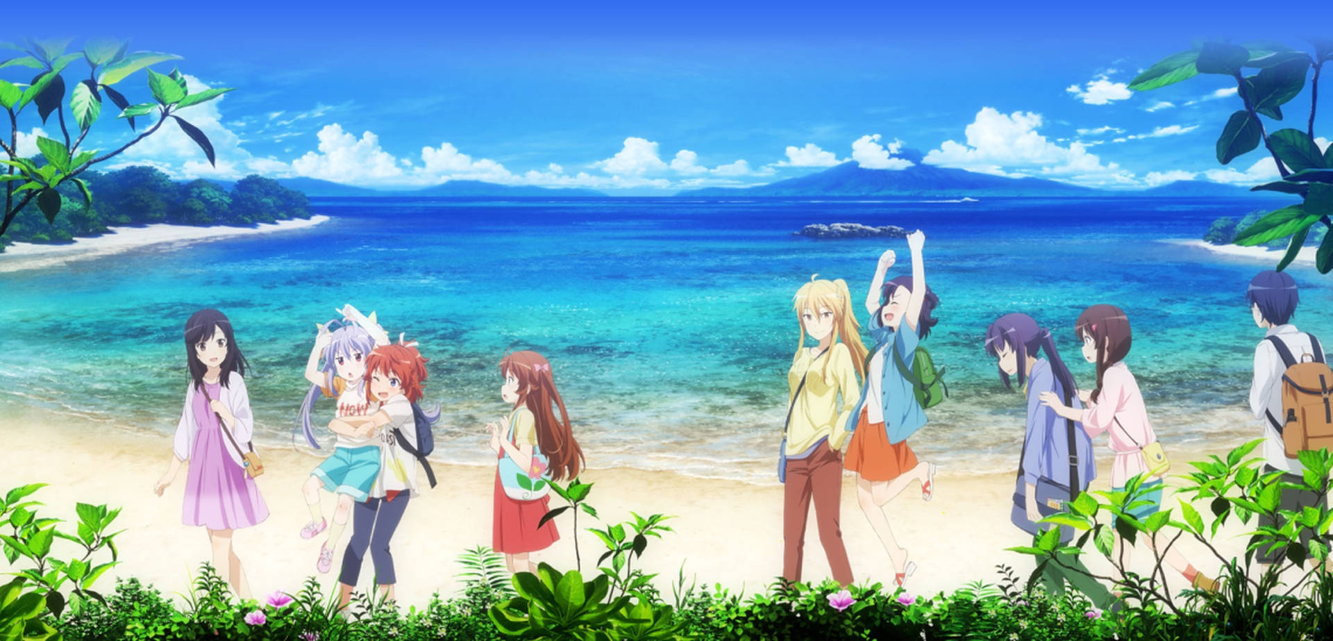 Anime Group Beach Vacation Wallpaper
