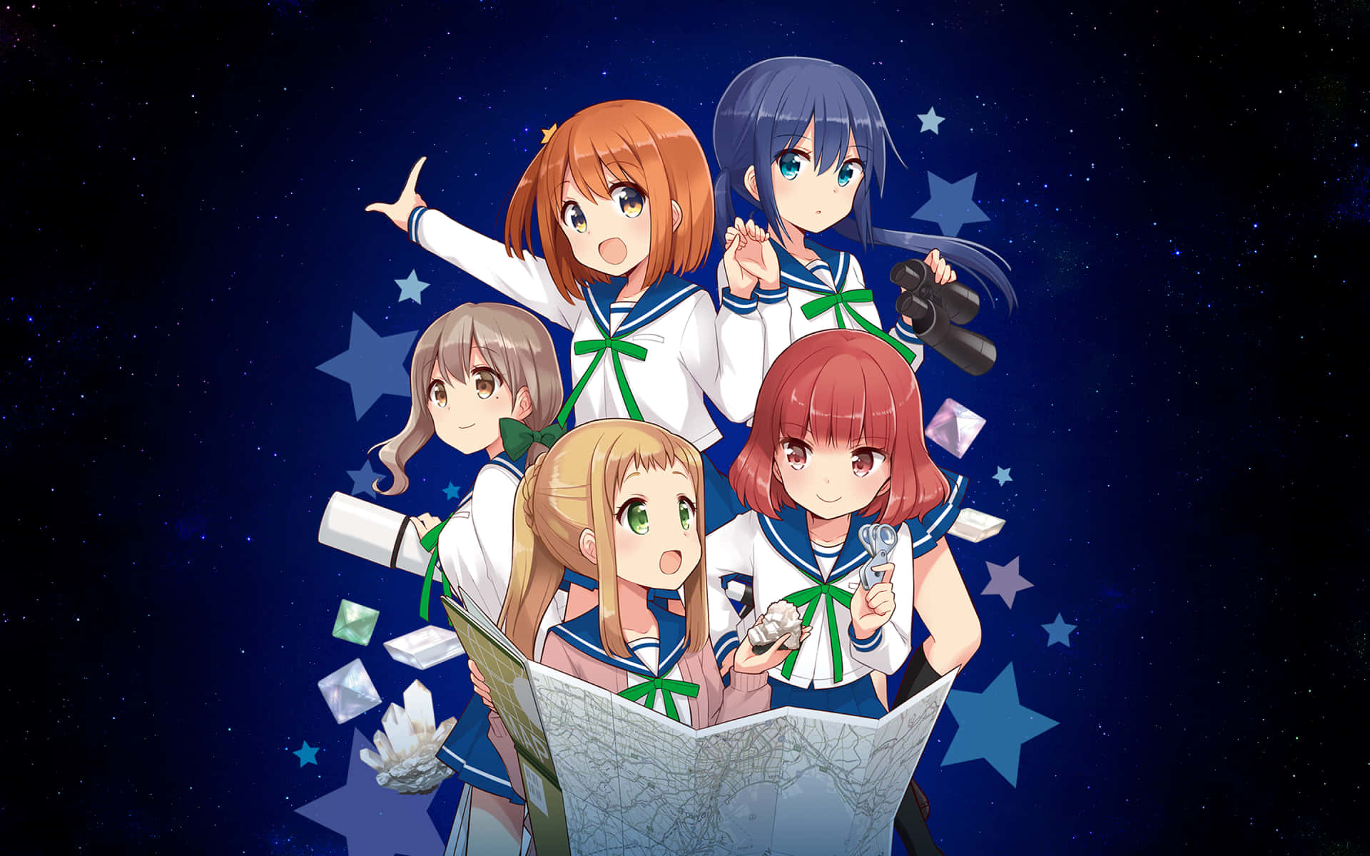 Einegruppe Von Mädchen In Uniformen Steht Vor Einem Sternenklaren Himmel. Wallpaper