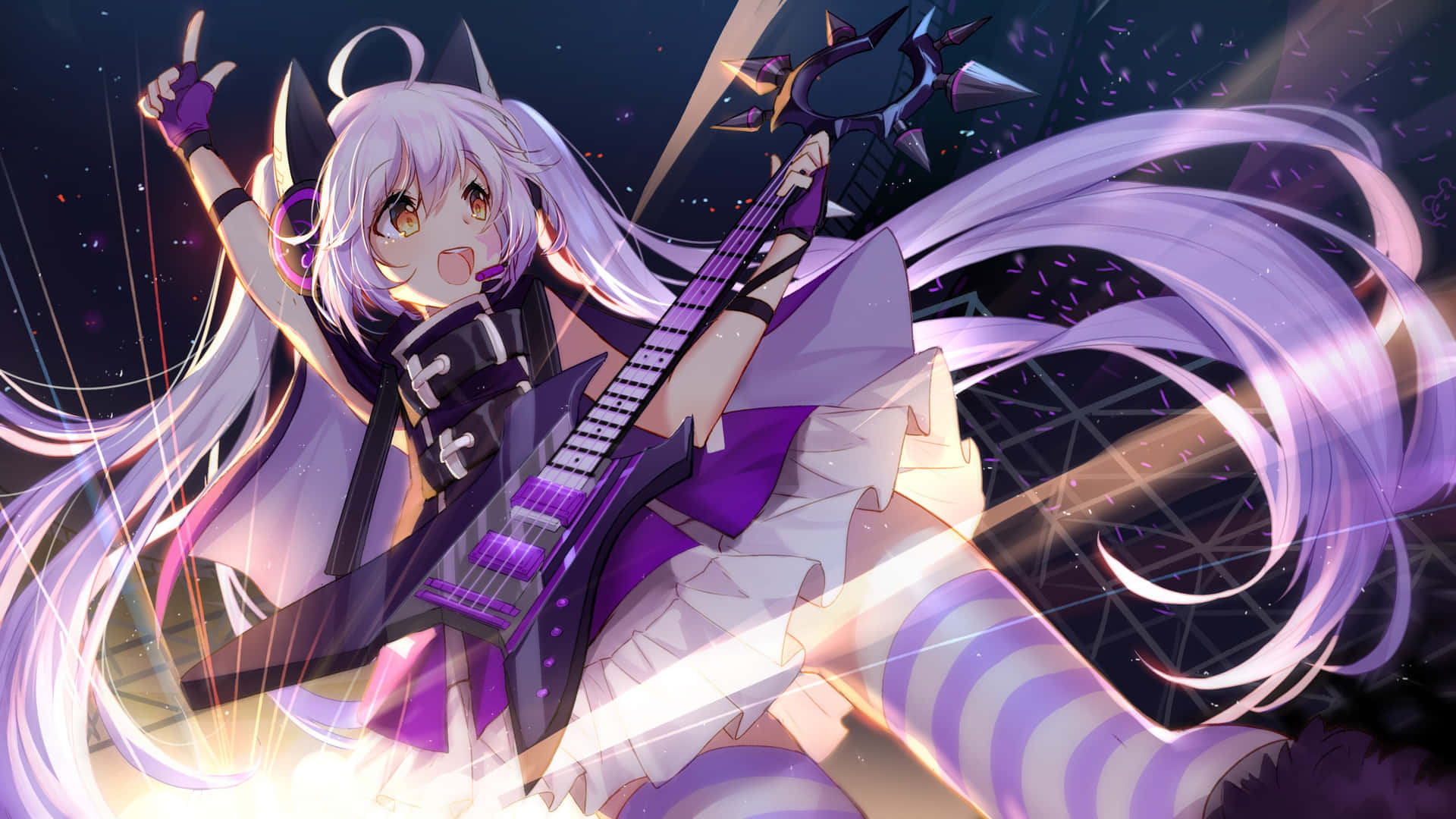 Anime Guitarist Girl Starry Night Wallpaper