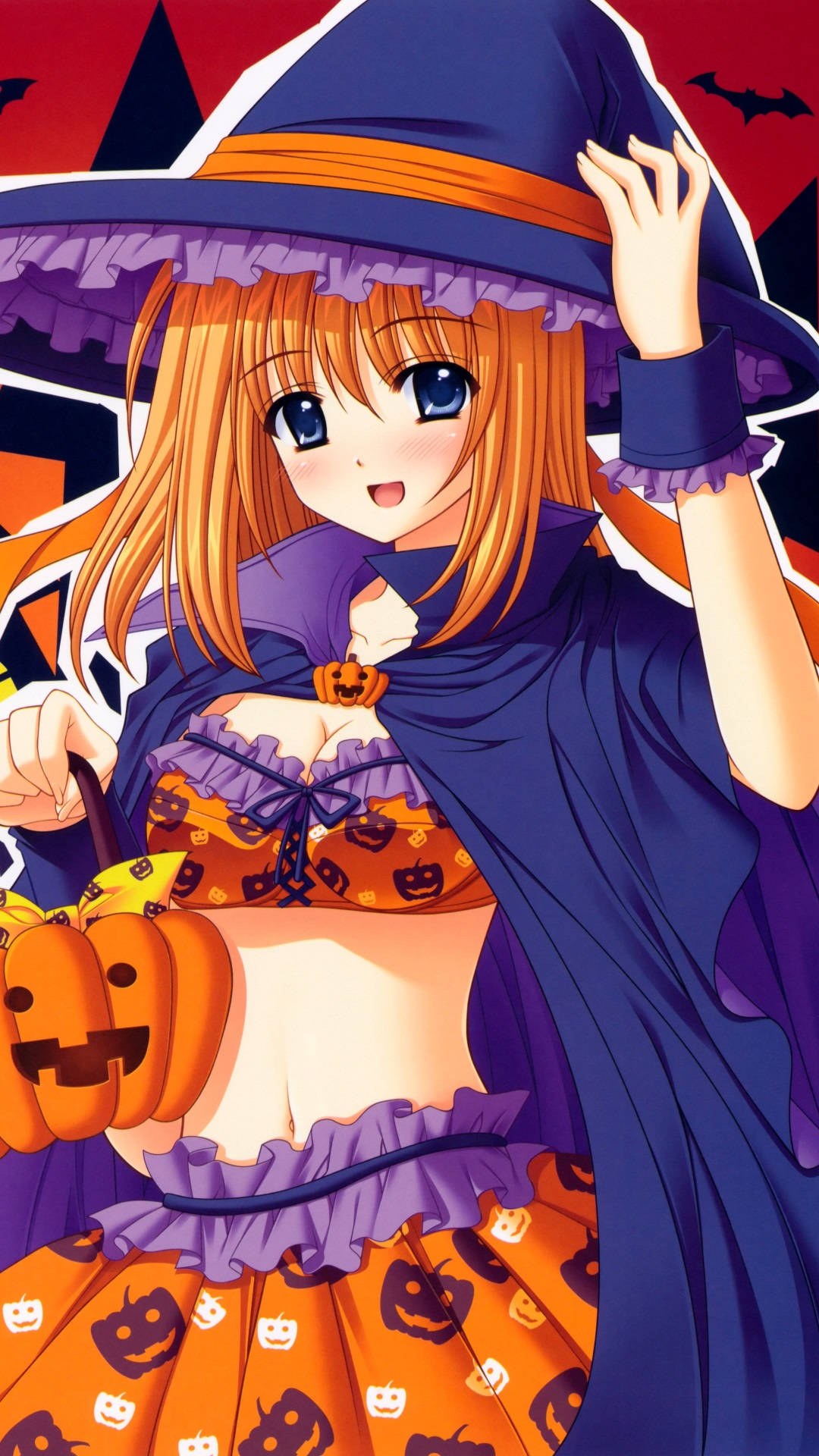 A Girl Dressed As A Witch Holding A Pumpkin Wallpaper