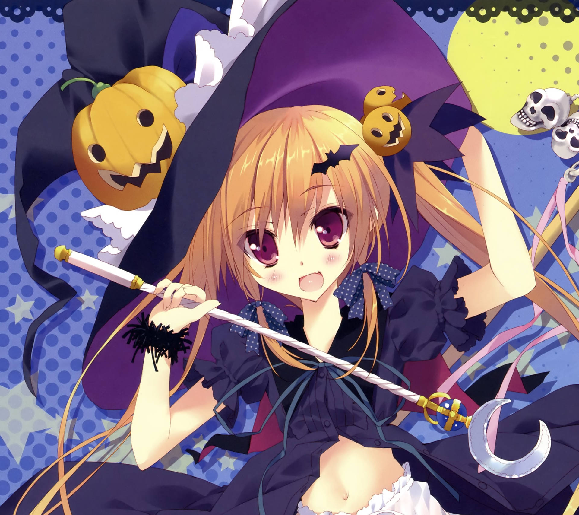 A Girl In A Witch Costume Holding A Broom Wallpaper