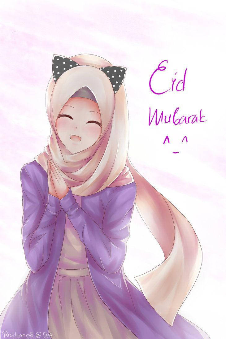 Anime Hijab Eid Mubarak Greeting