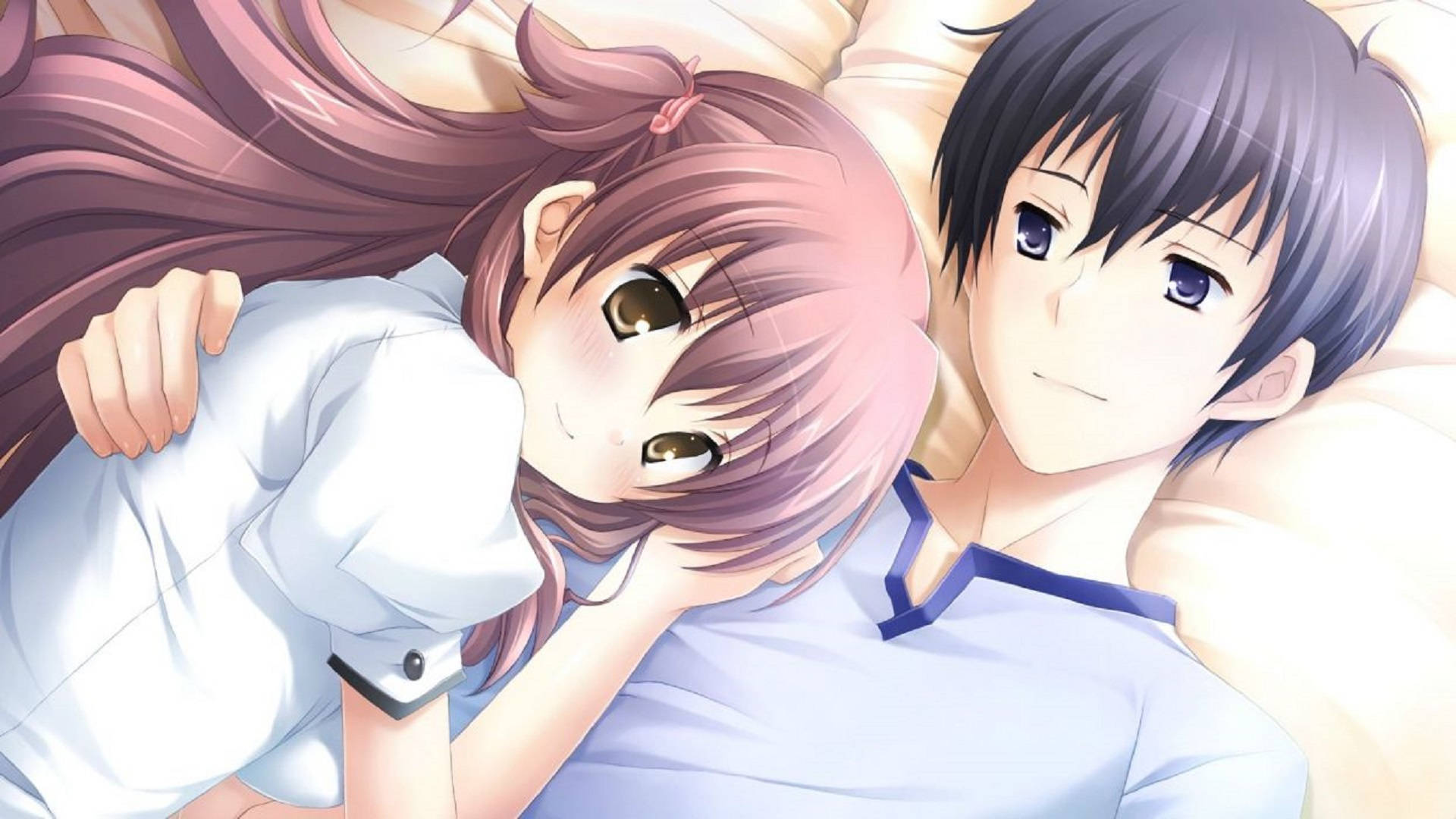 Anime Hug Boy And Girl In Bed Wallpaper