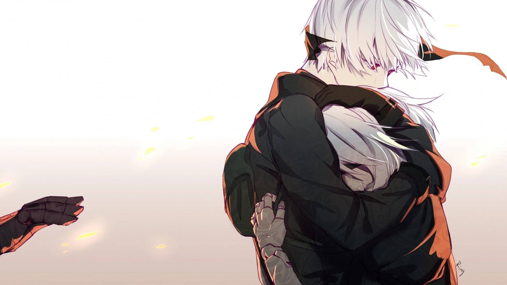 Anime Hug Couple With White Hair Wallpaper