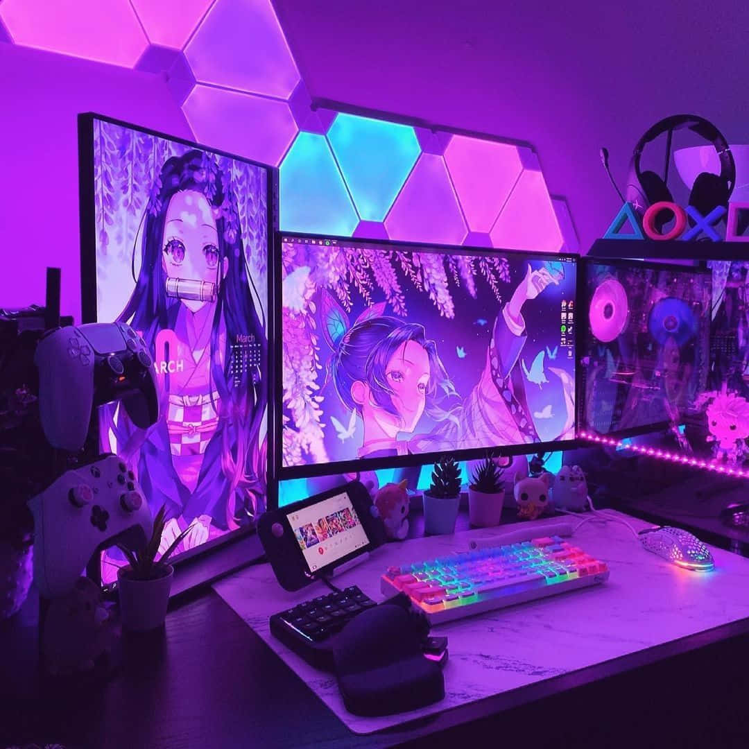 Anime Inspired Gaming Setup Wallpaper