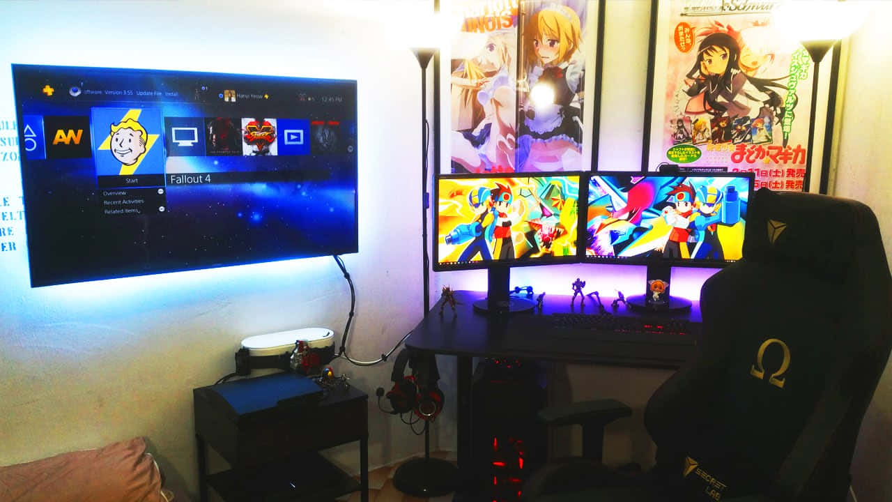 Anime Inspired Gaming Setup Wallpaper