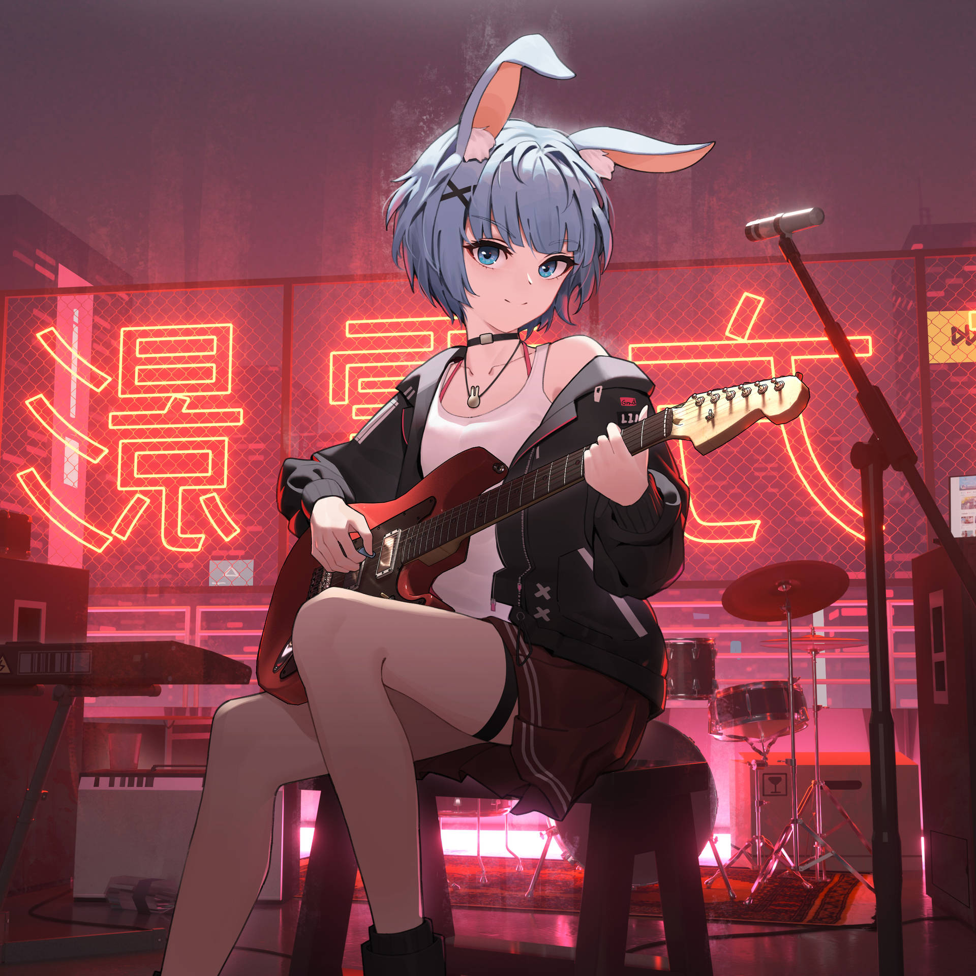 Ipadde Anime Con Chica Conejita Y Guitarra Fondo de pantalla