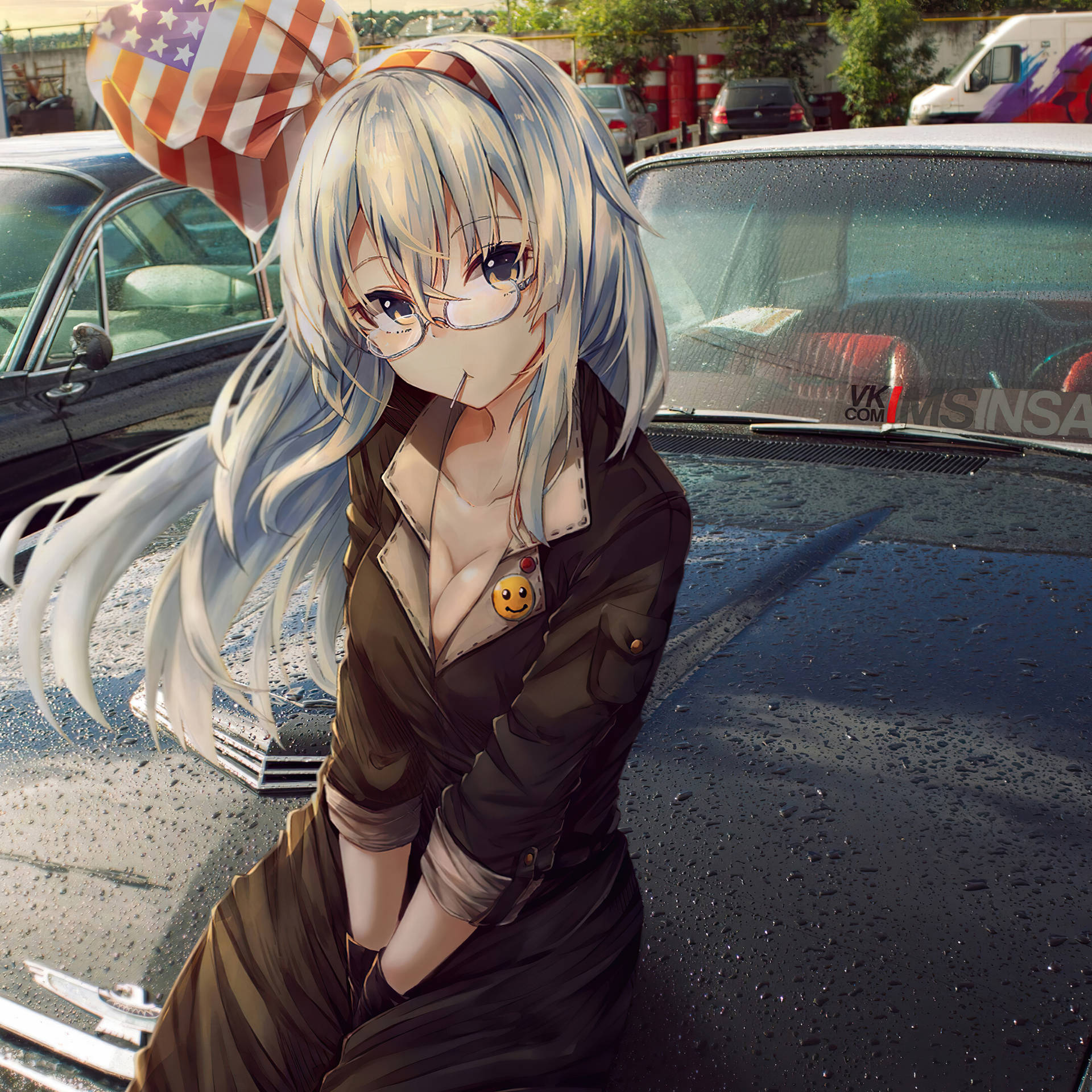 Anime Ipad Girl On Car Background