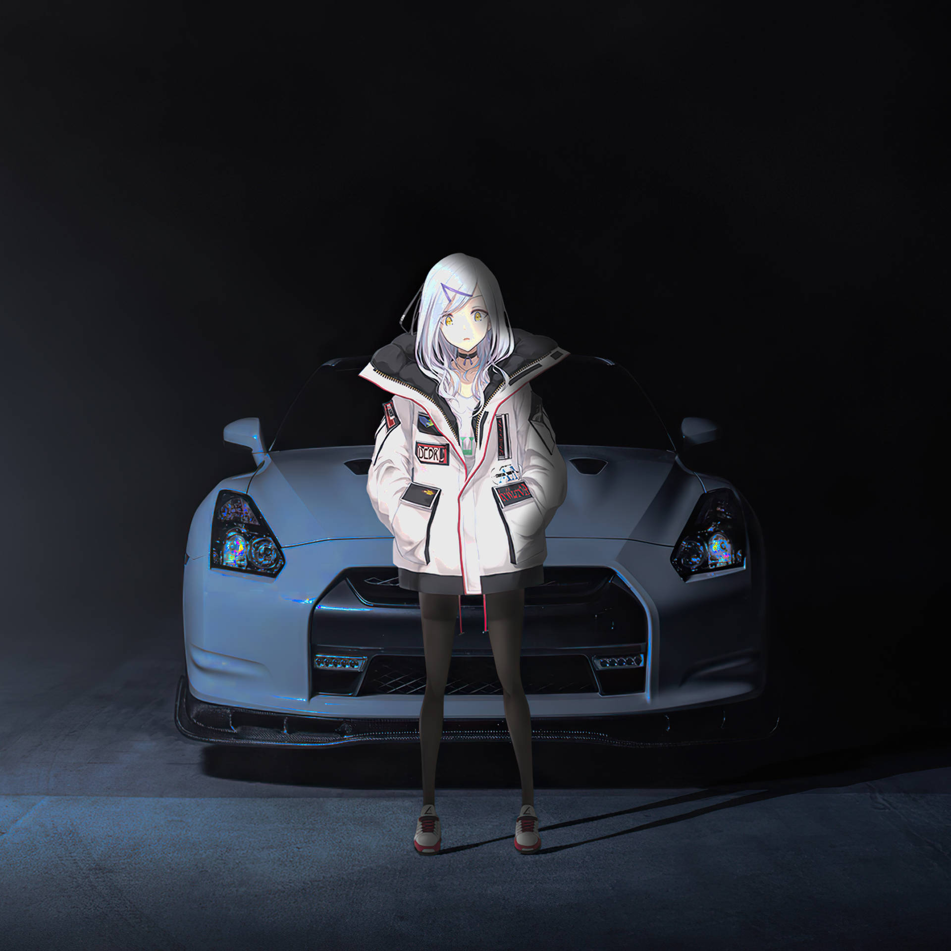 Anime Ipad Girl With Car Background