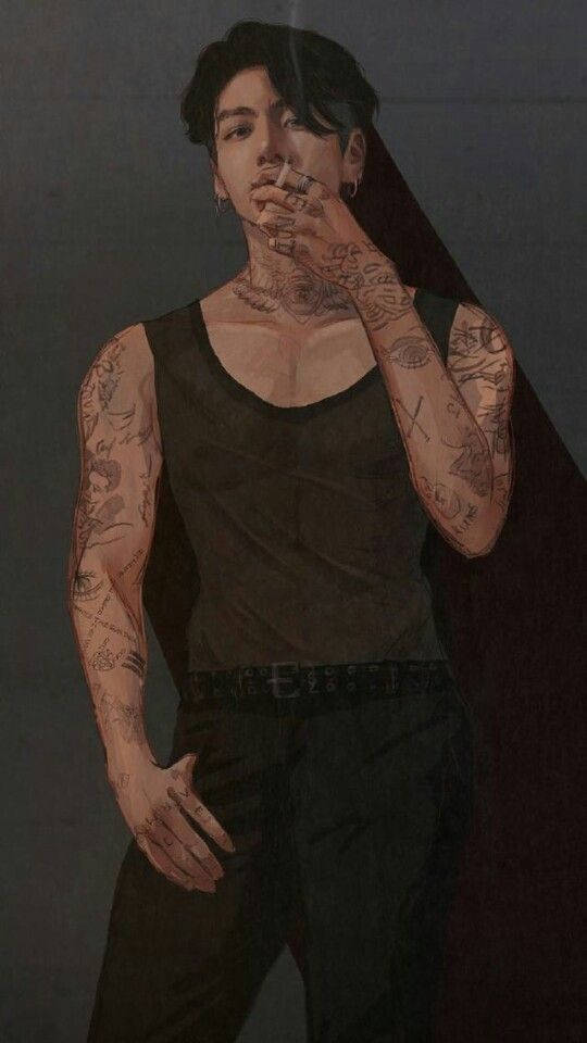 Anime Jungkook With Tattoos Phone Wallpaper