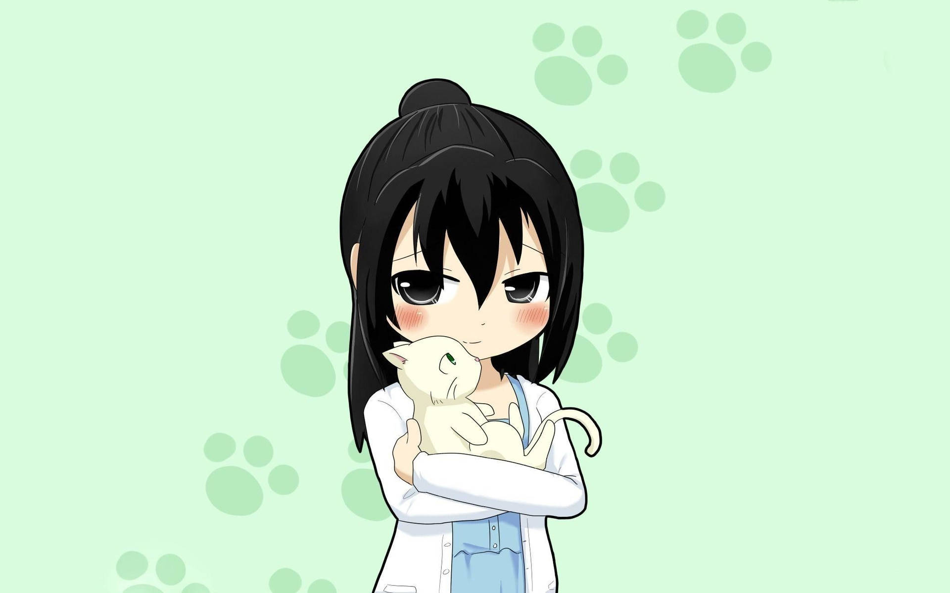 Anime Kid With White Cat Wallpaper